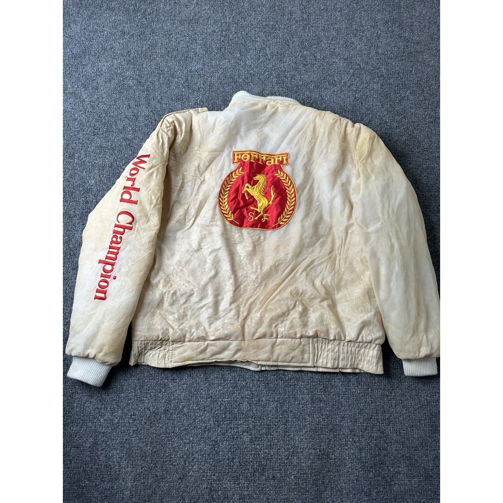 Mens David Michael Ferrari Racing Bomber Jacket Cream, Size L